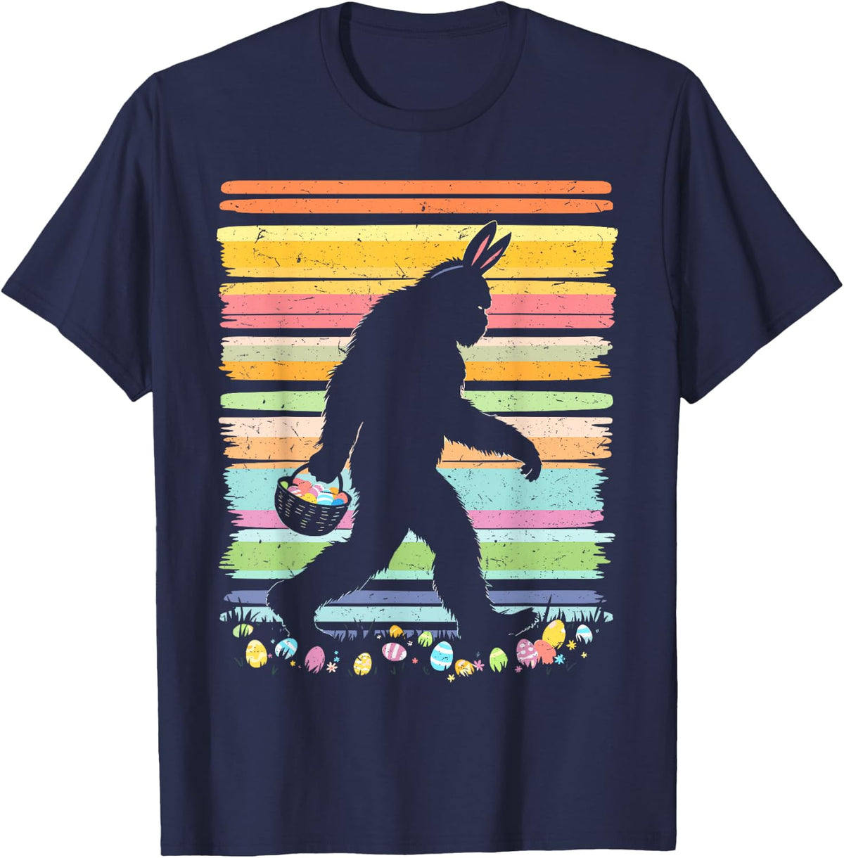 Retro Easter Outfit Pajamas Boys Bigfoot Sasquatch Easter T-Shirt - Navy Blue