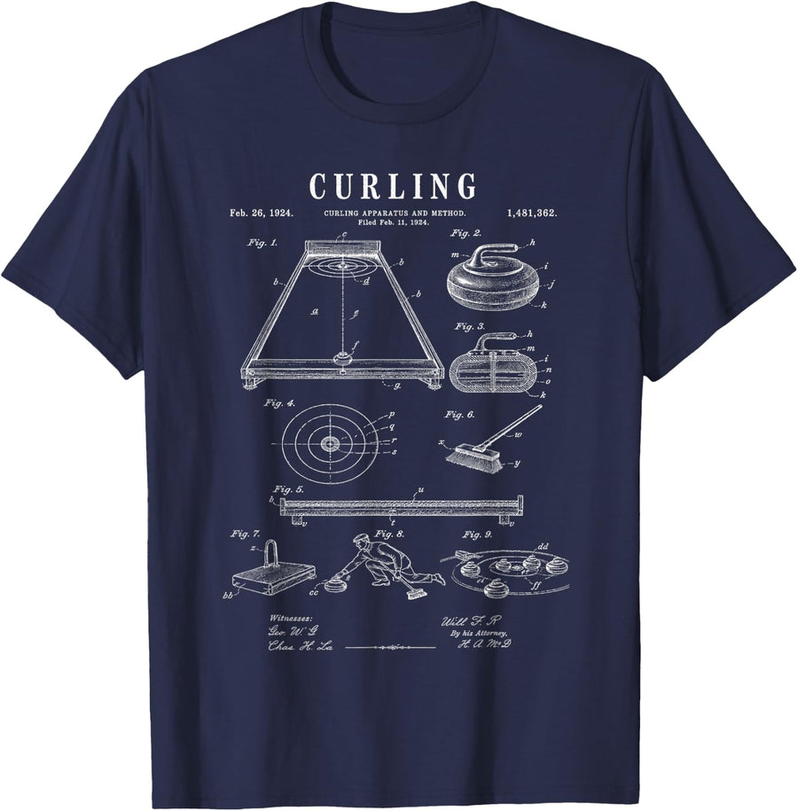 Vintage Curling Patent Funny Design for Curlers T-Shirt - Navy Blue