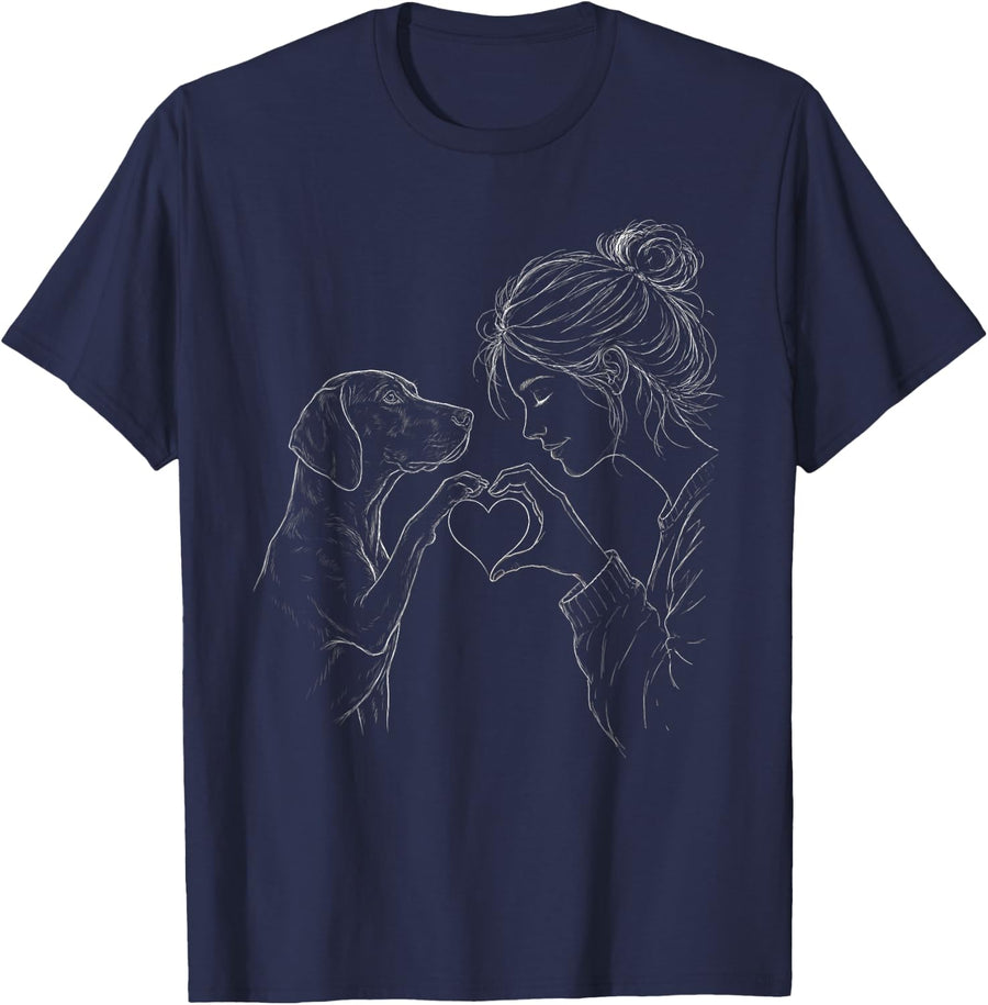 Vizsla Mom Heart Sign Line Art Women T-Shirt - Navy Blue
