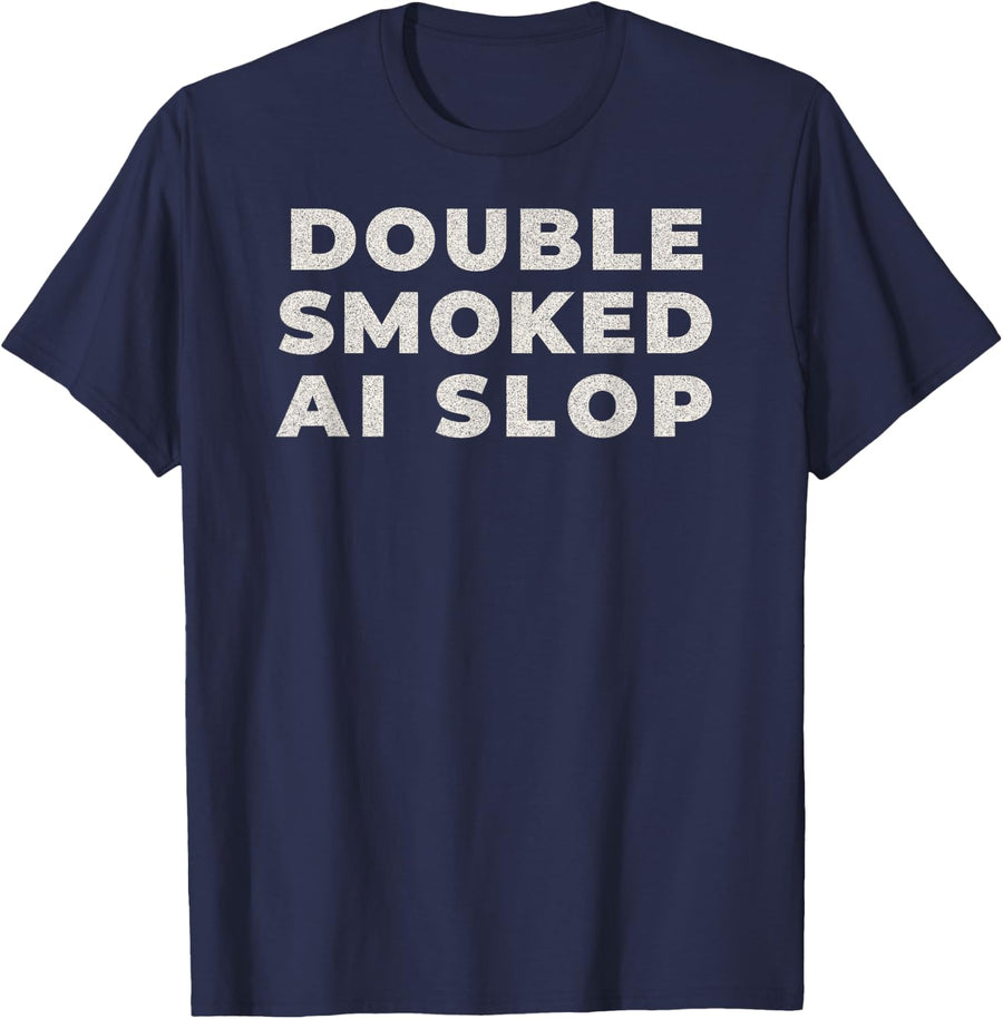 Double Smoked AI Slop Vintage Distressed Retro Grunge T-Shirt - Navy Blue