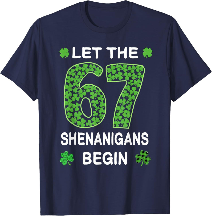 St Patricks Day Shamrock 67 Shenanigans Begin Irish Men Boys T-Shirt - Navy Blue