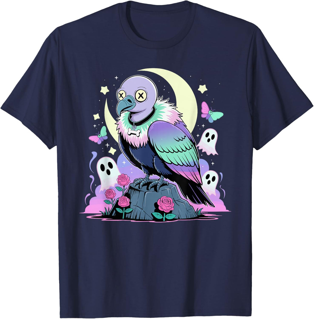 Pastel Goth Vulture T-Shirt - Navy Blue