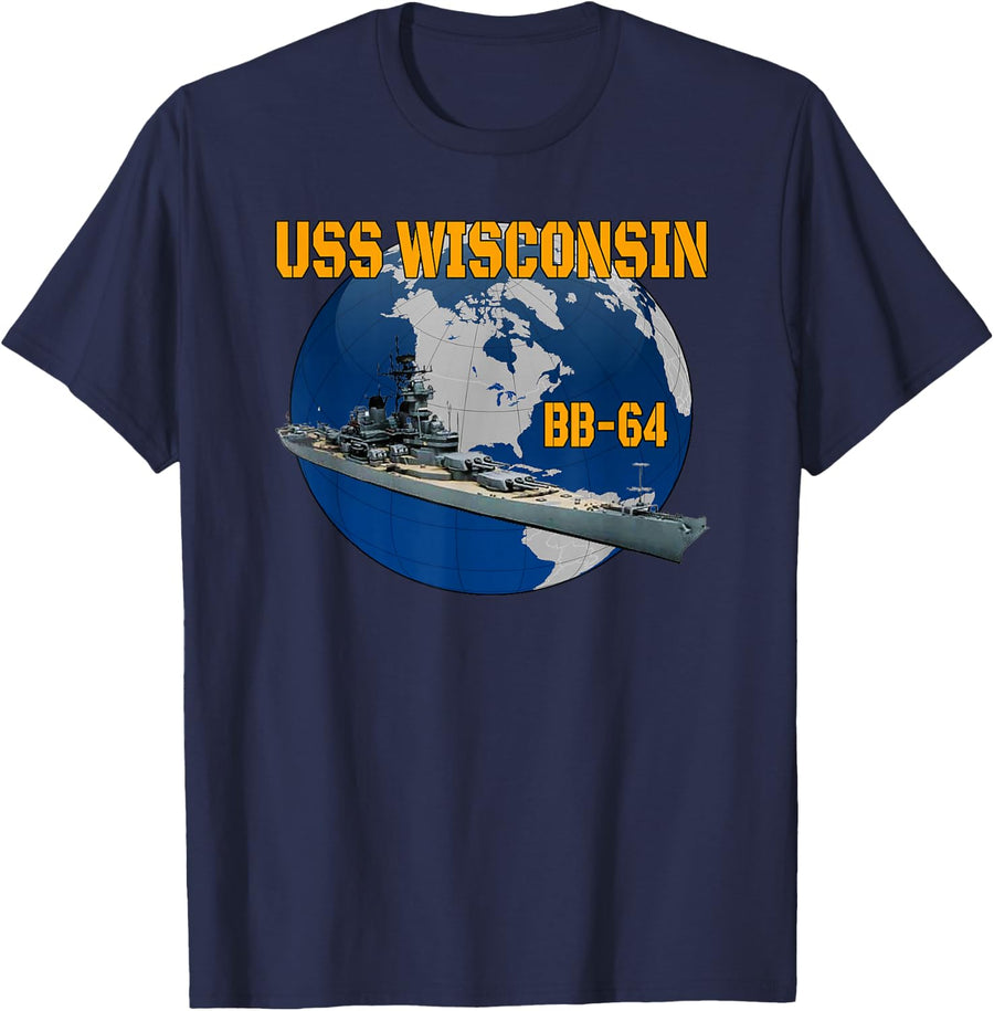 USS Wisconsin BB-64 Battleship for Grandpa Father Dad Son T-Shirt - Navy Blue