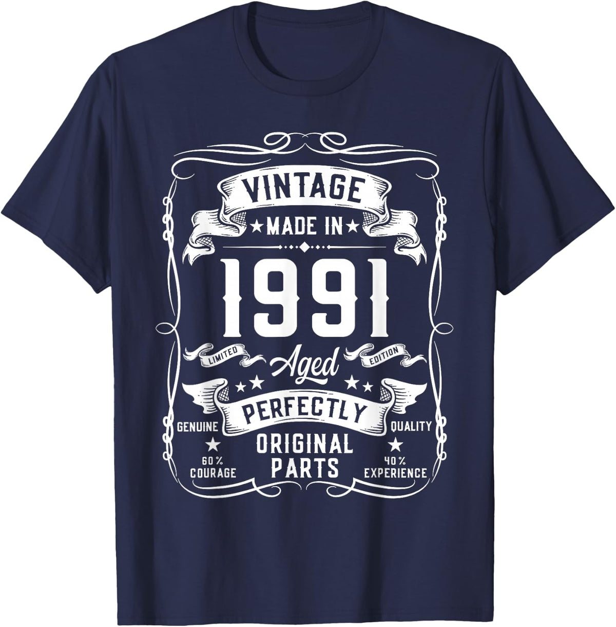Vintage 1991 35yr 35th Birthday Gifts for Men 35 Years Old T-Shirt - Navy Blue