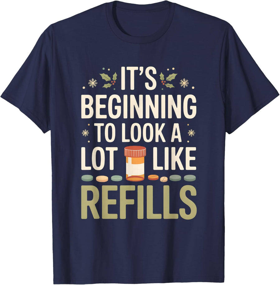 Pharmacy Tech Christmas Squad Crew Pharmacist Refills T-Shirt - Navy Blue