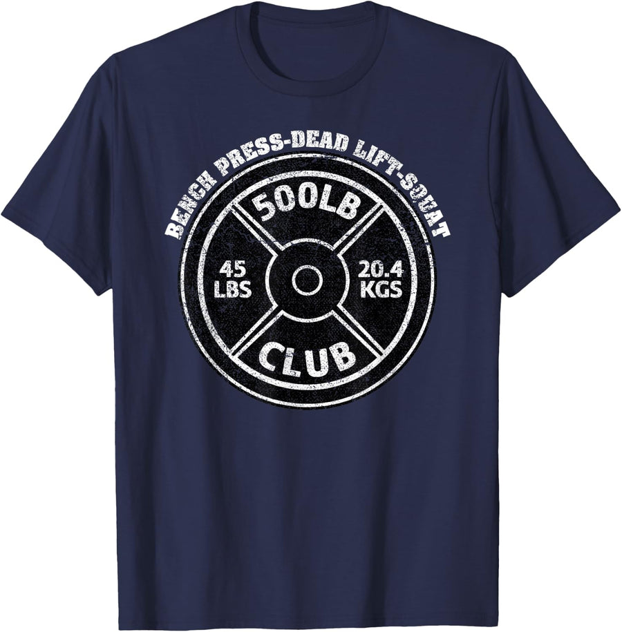 500 Lbs Pound Club Gym Weightlifting Dead Lift Bench Press T-Shirt - Navy Blue