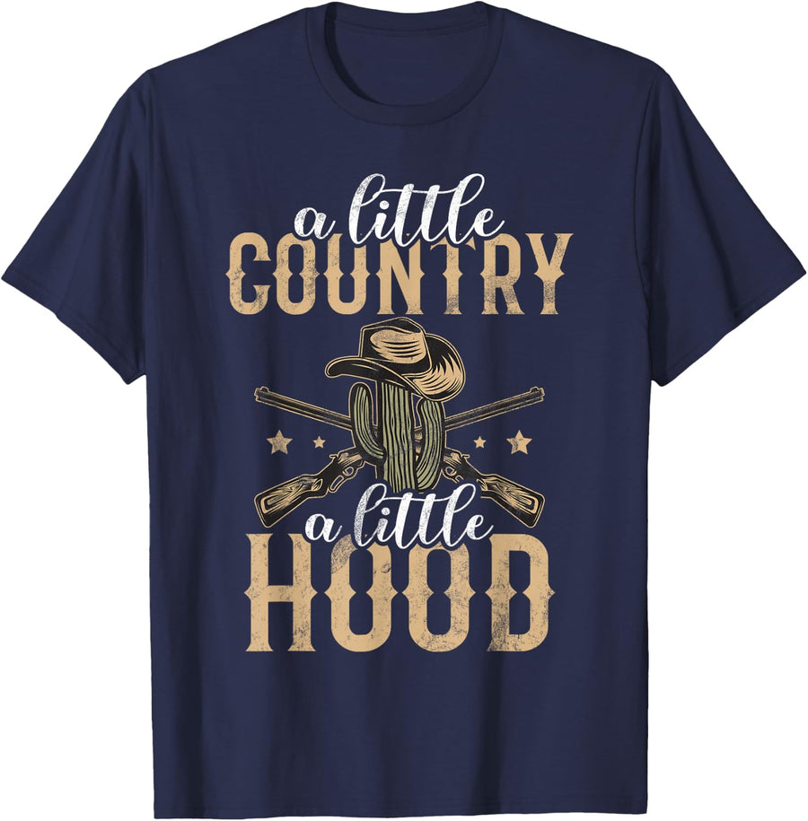A Little Country a little Hood Country Girl T-Shirt - Navy Blue