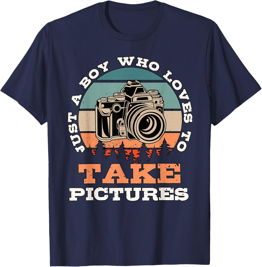 Boy Who Loves To Take Pictures Photographer Photography T-Shirt - Navy Blue