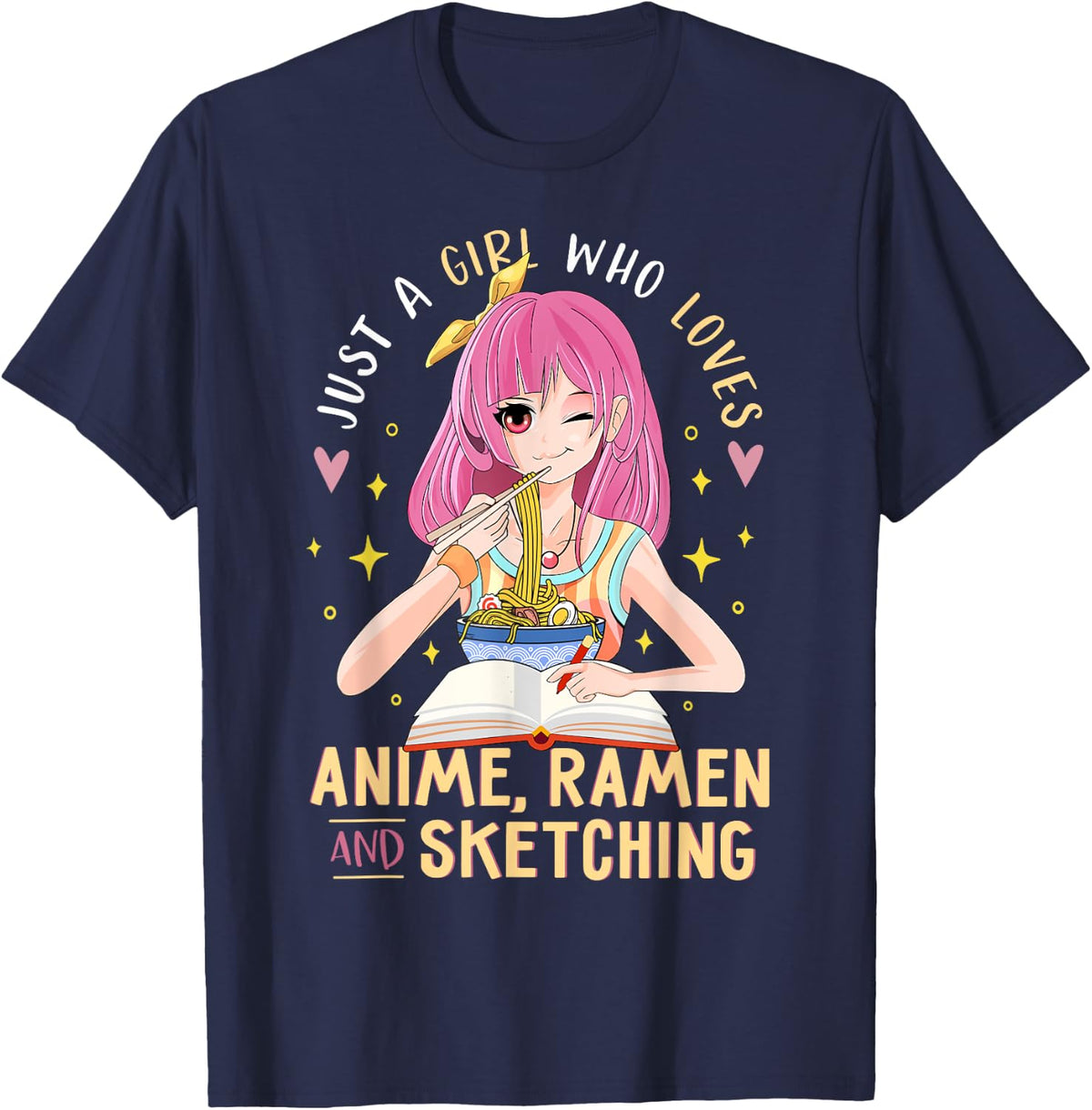 Just A Girl Who Loves Anime Ramen and Sketching Girl Anime T-Shirt - Navy Blue