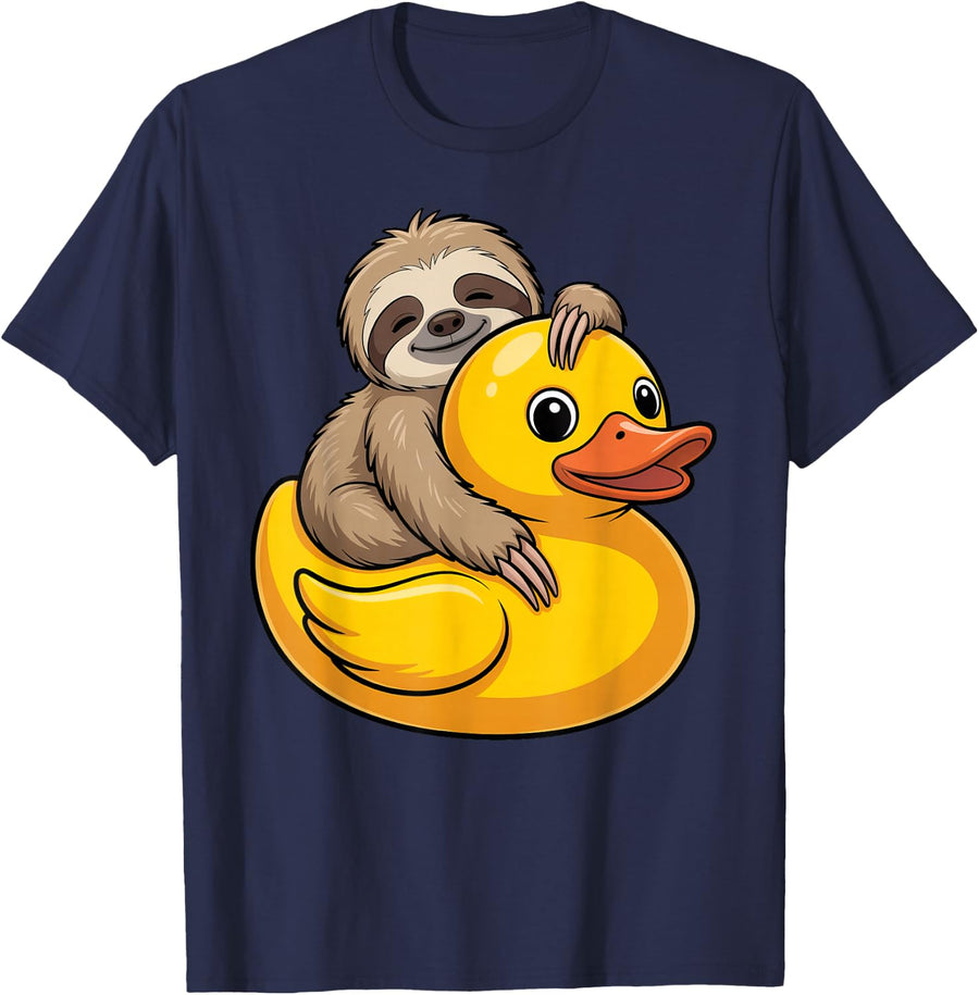 Cute Sloth Rubber Duck T-Shirt Tee for Sloth Lovers - Navy Blue