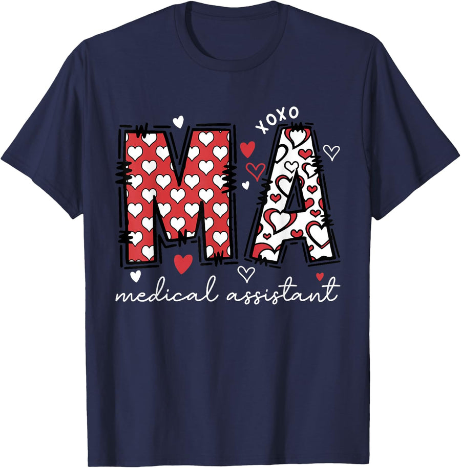 Medical Assistant Valentines CMA Nursing Healthcare Worker T-Shirt - Navy Blue