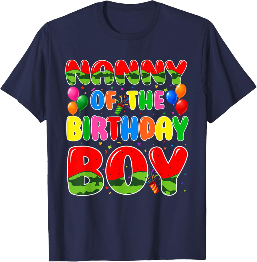 Nanny of the Birthday Boy Watermelon Bday Family T-Shirt - Navy Blue