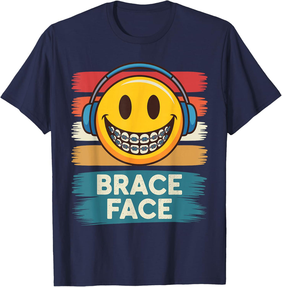 Funny Braces Art for Kids Boys Girls Orthodontics Braces T-Shirt - Navy Blue