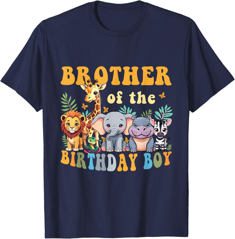 Brother of the Birthday Boy Safari Jungle Animal Matching T-Shirt - Navy Blue