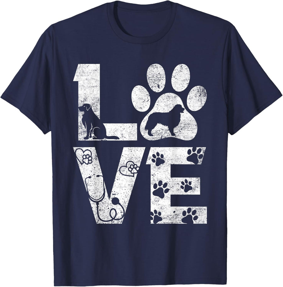 Vet Tech Love Animals Veterinarian Tech Veterinary Assistant T-Shirt - Navy Blue