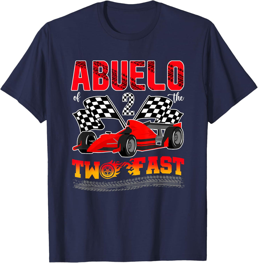 Abuelo of The Two Fast 2nd Birthday Boy Racing Car T-Shirt - Navy Blue