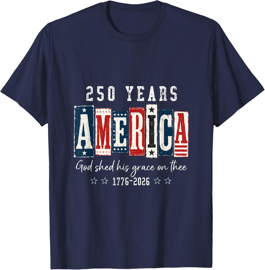 250 Years America God Shed His Grace On Thee Vintage T-Shirt - Navy Blue