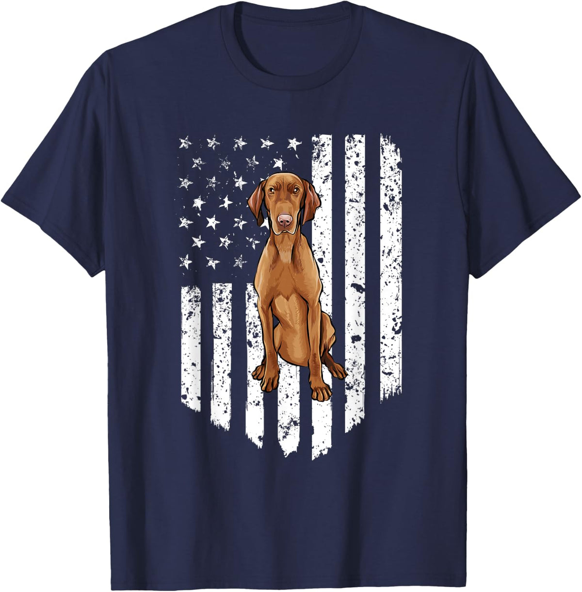 Vizsla White American Flag T-Shirt - Navy Blue