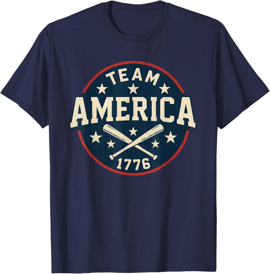 Team America 1776 4th of July Patriotic Baseball T-Shirt - Navy Blue