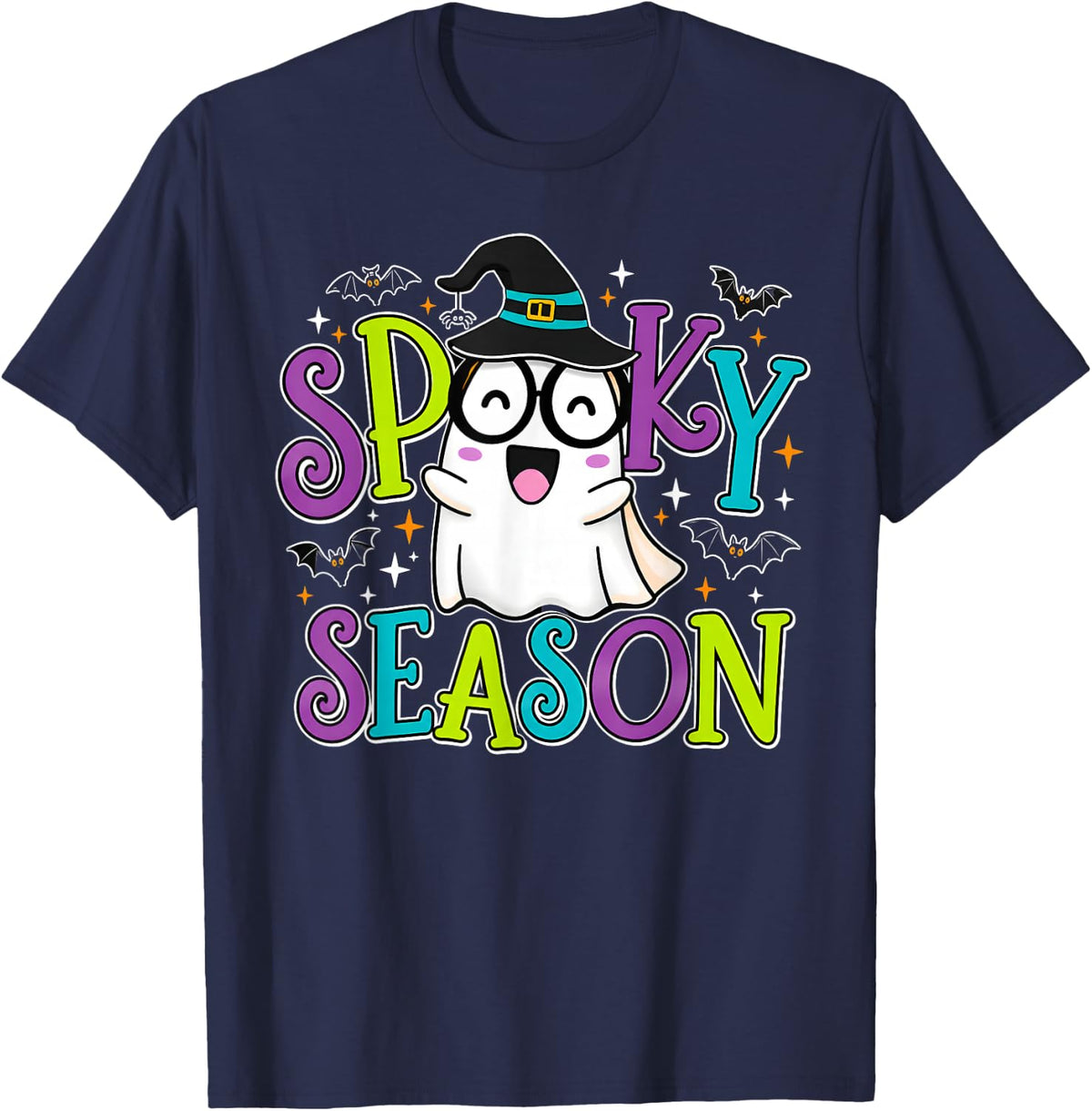 Spooky Season Halloween Teacher Student Ghost School T-Shirt - Navy Blue