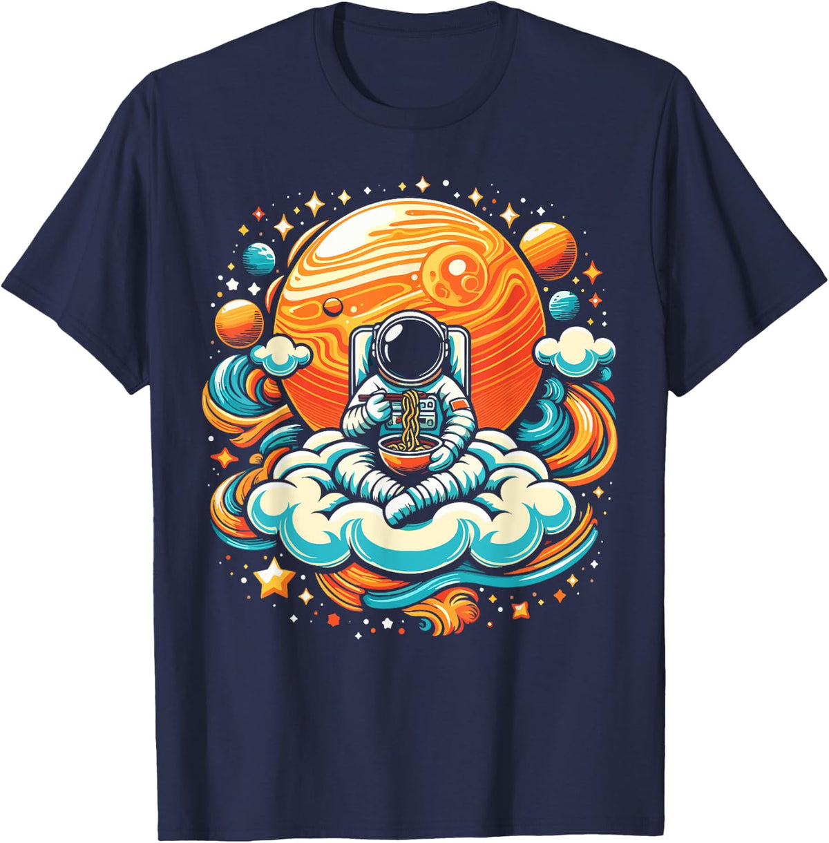 Astronaut Ramen Eating Noodles Anime Space Astronaut T-Shirt - Navy Blue