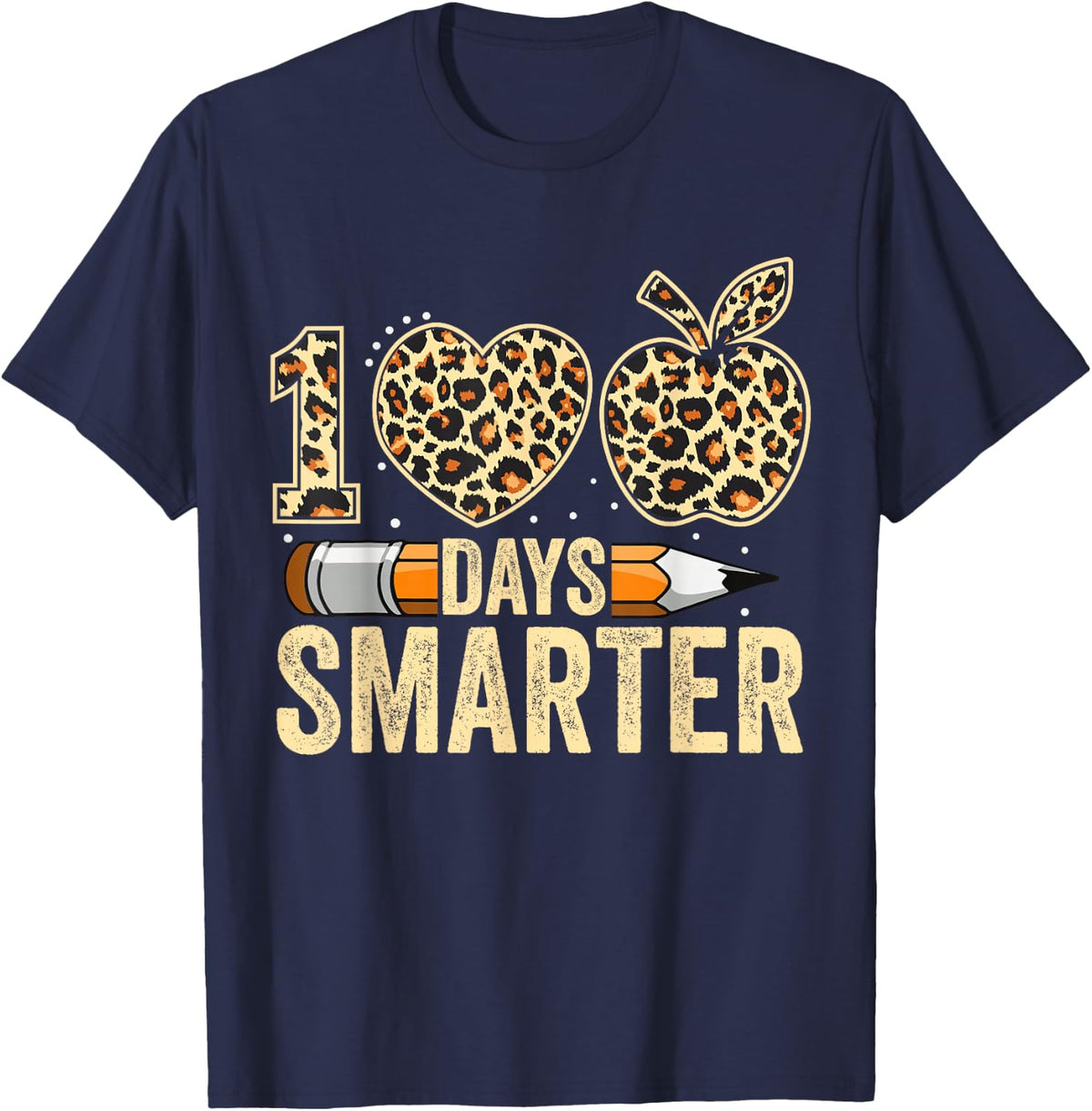 100 Days Smarter Leopard For Teachers And Kids Students T-Shirt - Navy Blue