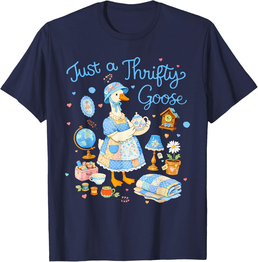 Just A Thrifty Goose Thrifting for Women Mom Mother’s Day T-Shirt - Navy Blue
