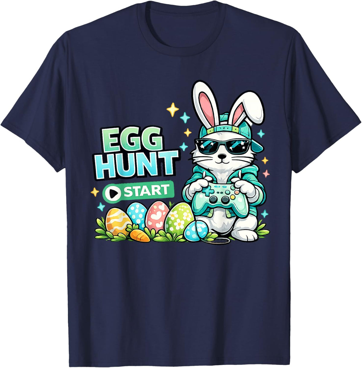 Happy Easter Day Egg Hunt Gamer Video Game Kids Men Boys T-Shirt - Navy Blue