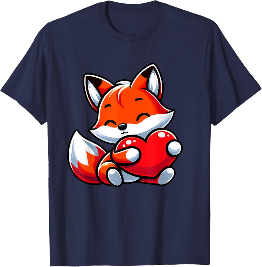 Fox Valentine's Day Design for Women Girls T-Shirt - Navy Blue