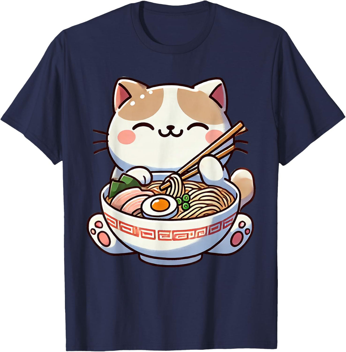 Ramen Cat Lover Gift Co. Kawaii Anime Japanese Kawaii Unisex-Adults & Kids T-Shirt - Navy Blue
