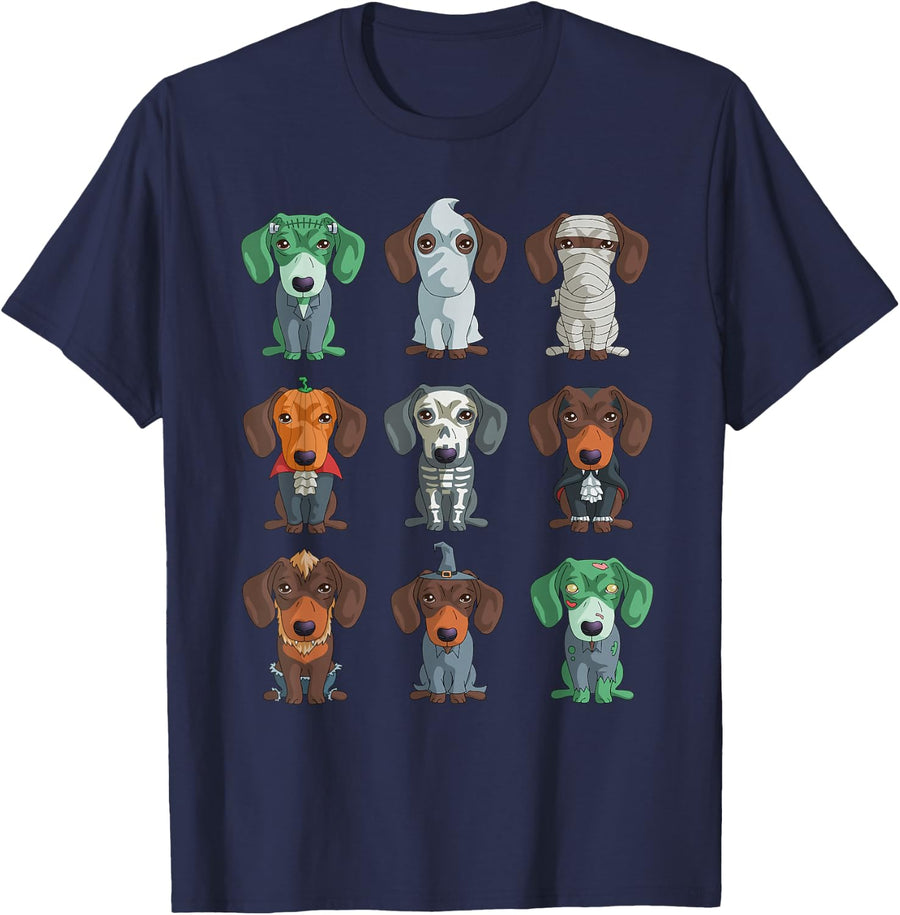 Dachshund Halloween T-Shirt Funny Weiner Gift Shirt T-Shirt - Navy Blue