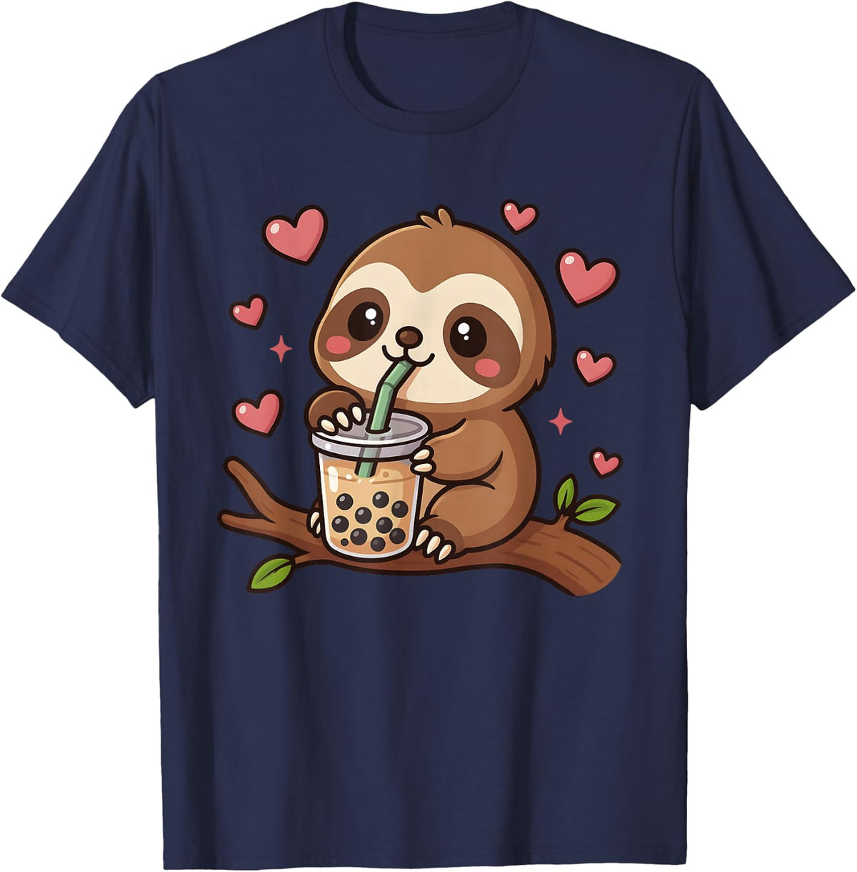 Cute Sloth Boba Tea Bubble Tea Anime Kawaii Neko Gift Idea T-Shirt - Navy Blue