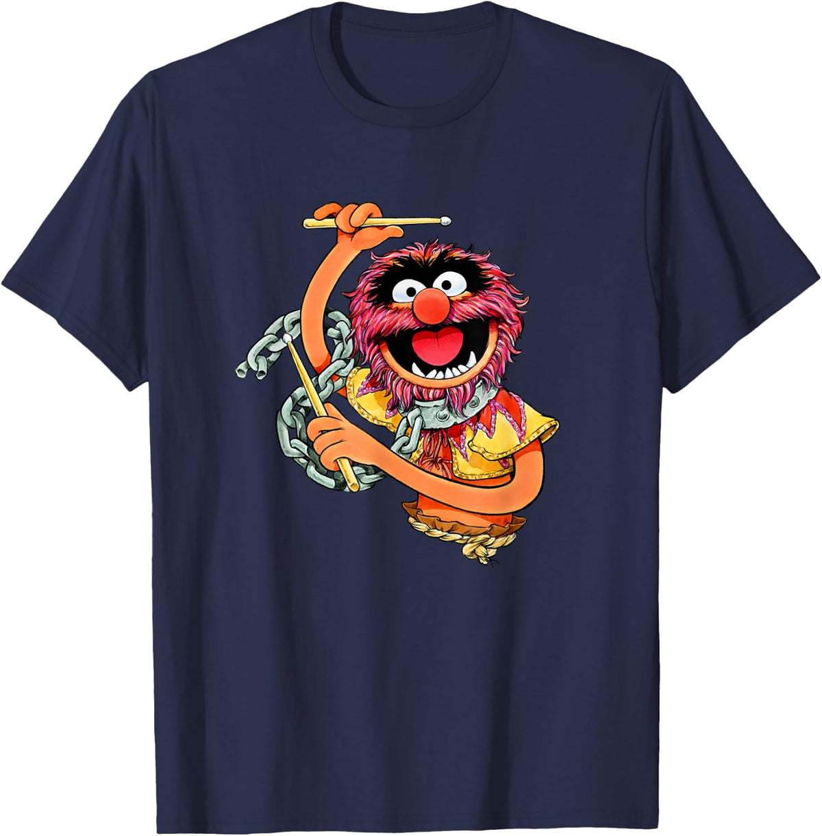 Disney The Muppets Vintage Retro Animal Drummer Poster T-Shirt - Navy Blue