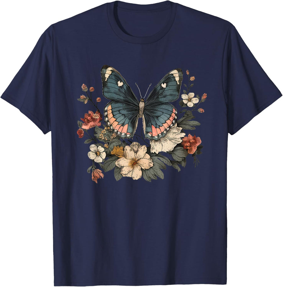 Butterfly Fairy Grunge Fairycore Aesthetic and Cottagecor T-Shirt - Navy Blue