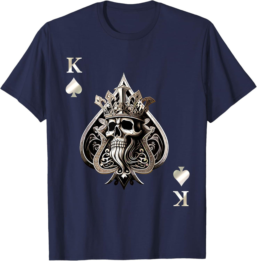 King & Queen Skull Cards Matching Couple (2/2) Halloween T-Shirt - Navy Blue