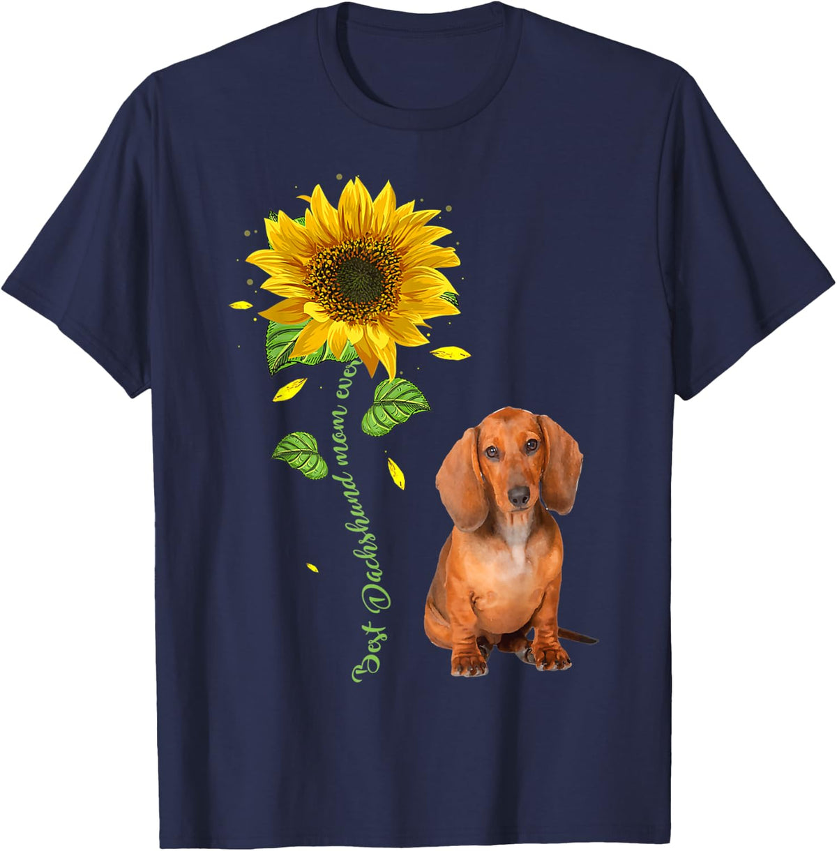 Dachshund Mom Ever Sunflower Cute Dog T-Shirt - Navy Blue