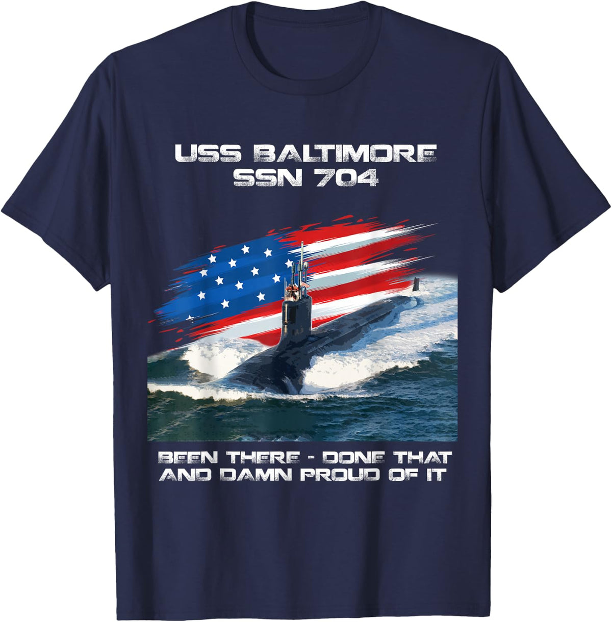 USS Baltimore SSN-704 American Flag Submarine Veteran Xmas T-Shirt for Women Men - Navy Blue
