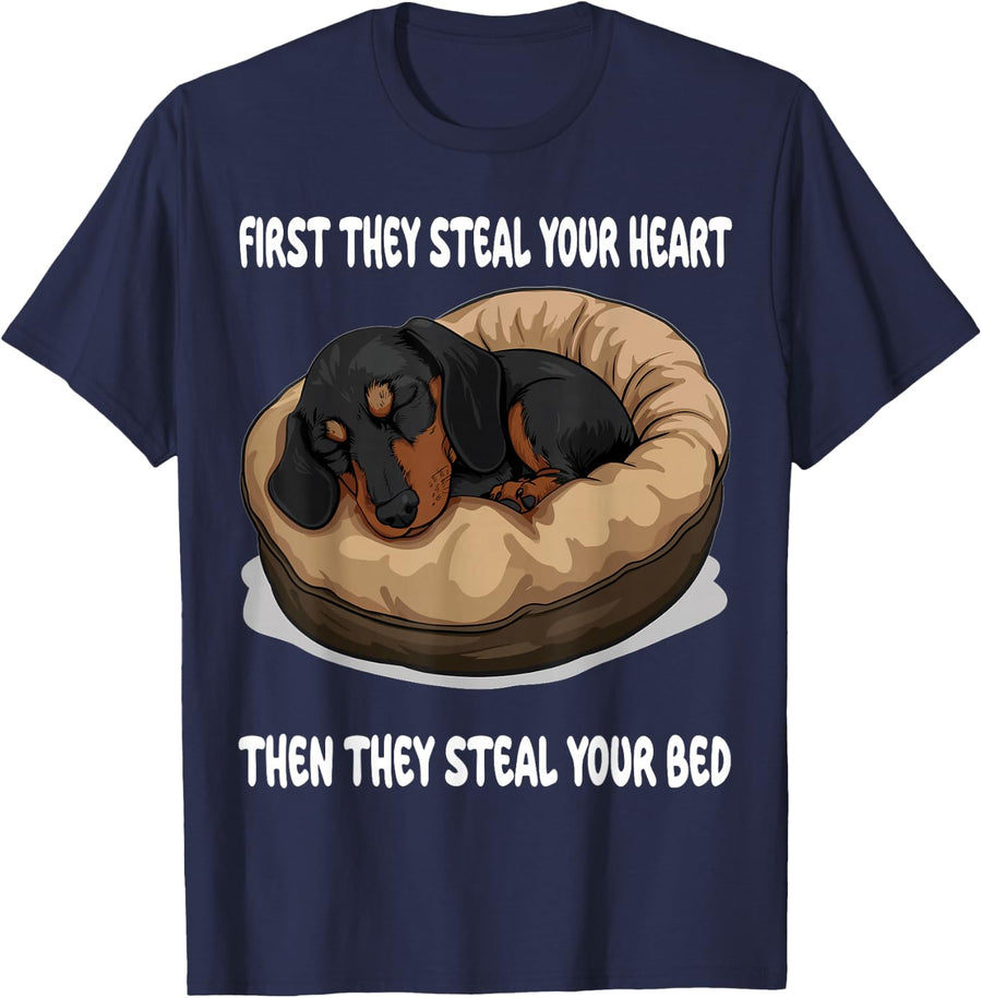 Dachshund Wiener Doxie Sleeping Pajamas Nightgown T-Shirt - Navy Blue