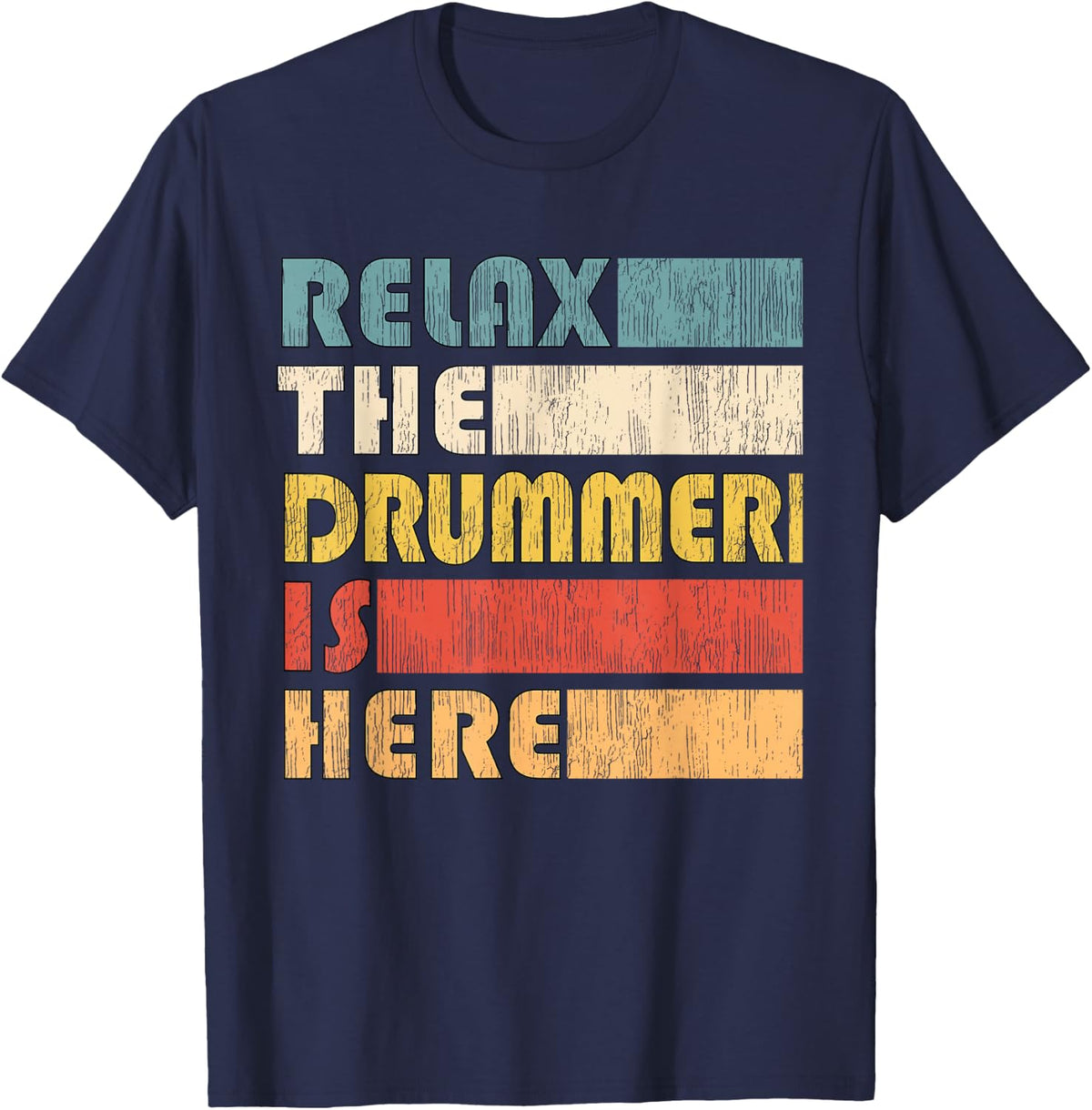 Vintage Drumset Instrument Gifts Relax The Drummer Is Here for Drumset Musician Unisex Adult Black Short Sleeve T-Shirt
