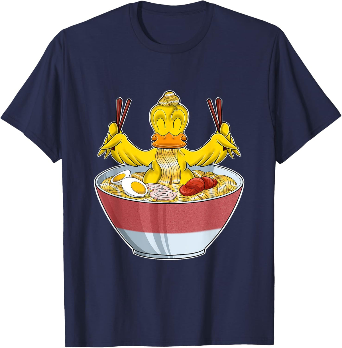 Kawaii Duckling Japanese Ramen Noodles Otaku Anime Duck T-Shirt - Navy Blue