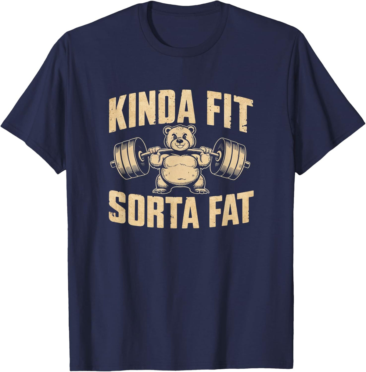 Kinda Fit Sorta Fat Funny Gym Tees Cute Bear Retro T-Shirt for Men and Women - Navy Blue
