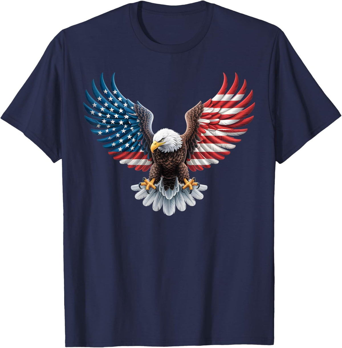 American Flag Bald Eagle Patriotic Pride Tees 4th of July T Shirts USA - Navy Blue