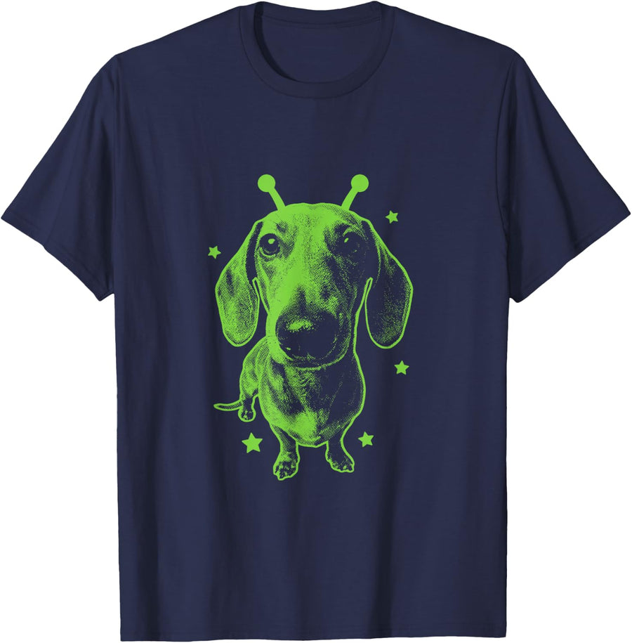 Dachshund Wiener Y2K Alien Meme Vintage Space Funny T-Shirt - Navy Blue