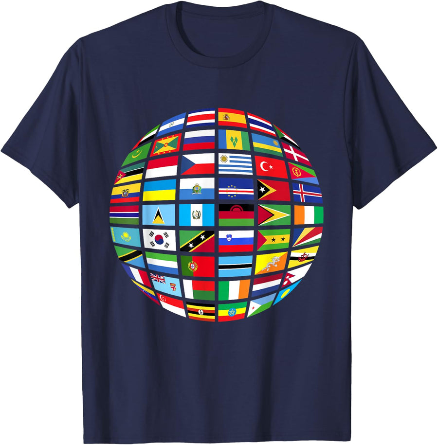 All Countries Flags of The World 287 Flag International T-Shirt - Navy Blue