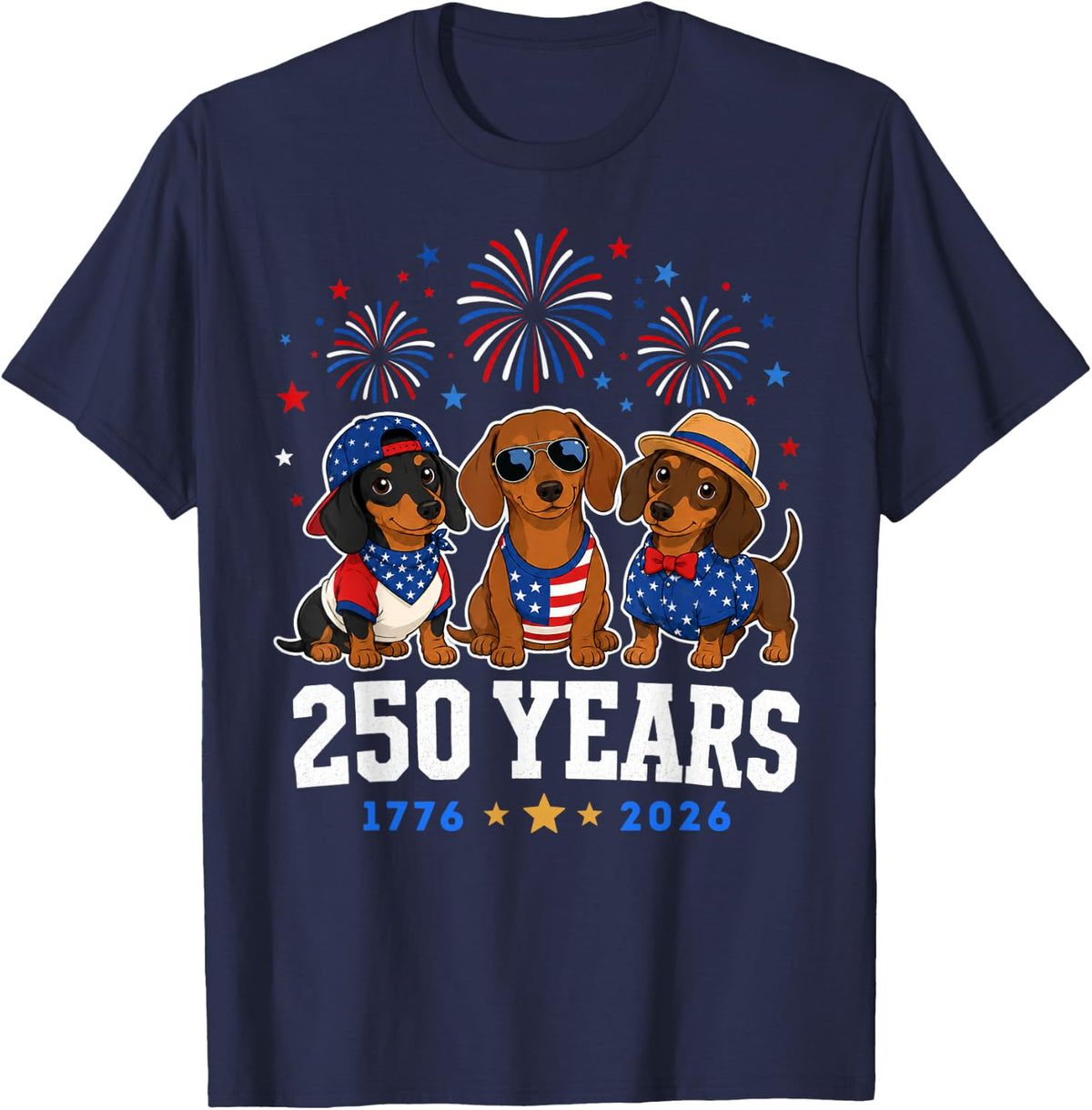 Dachshund 250 Anniversary USA 250th Dachshund 4th of July T-Shirt - Navy Blue