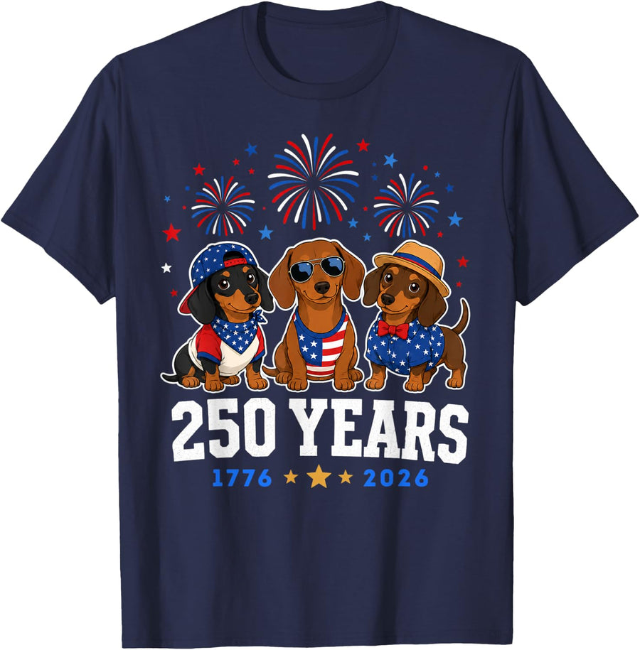Dachshund 250 Anniversary USA 250th Dachshund 4th of July T-Shirt - Navy Blue