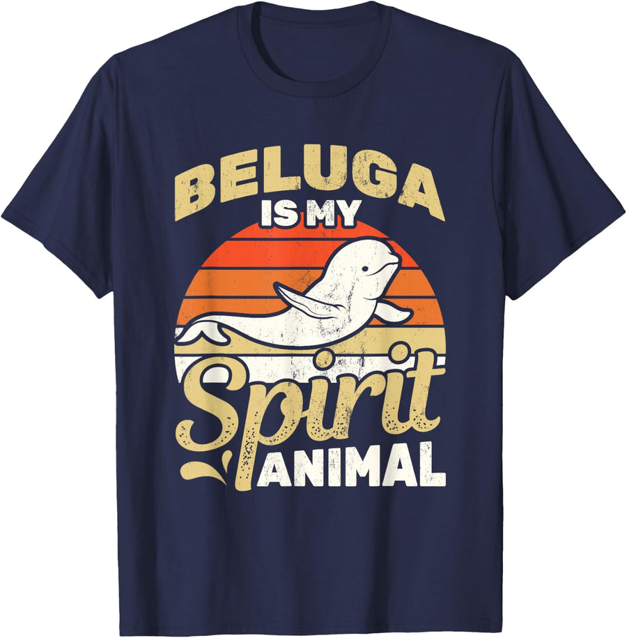 Beluga Is My Spirit Animal Ocean Mammals Beluga Whale T-Shirt - Navy Blue