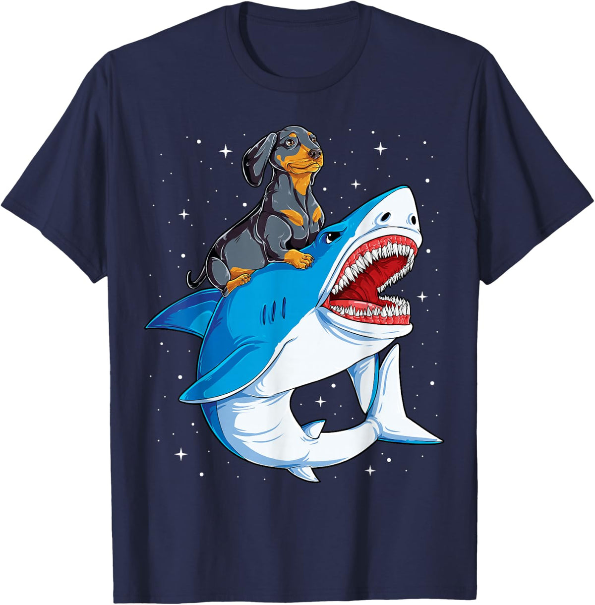 Dachshund Shark Kids Boys Men Space Galaxy Jawsome Gifts T-Shirt - Navy Blue