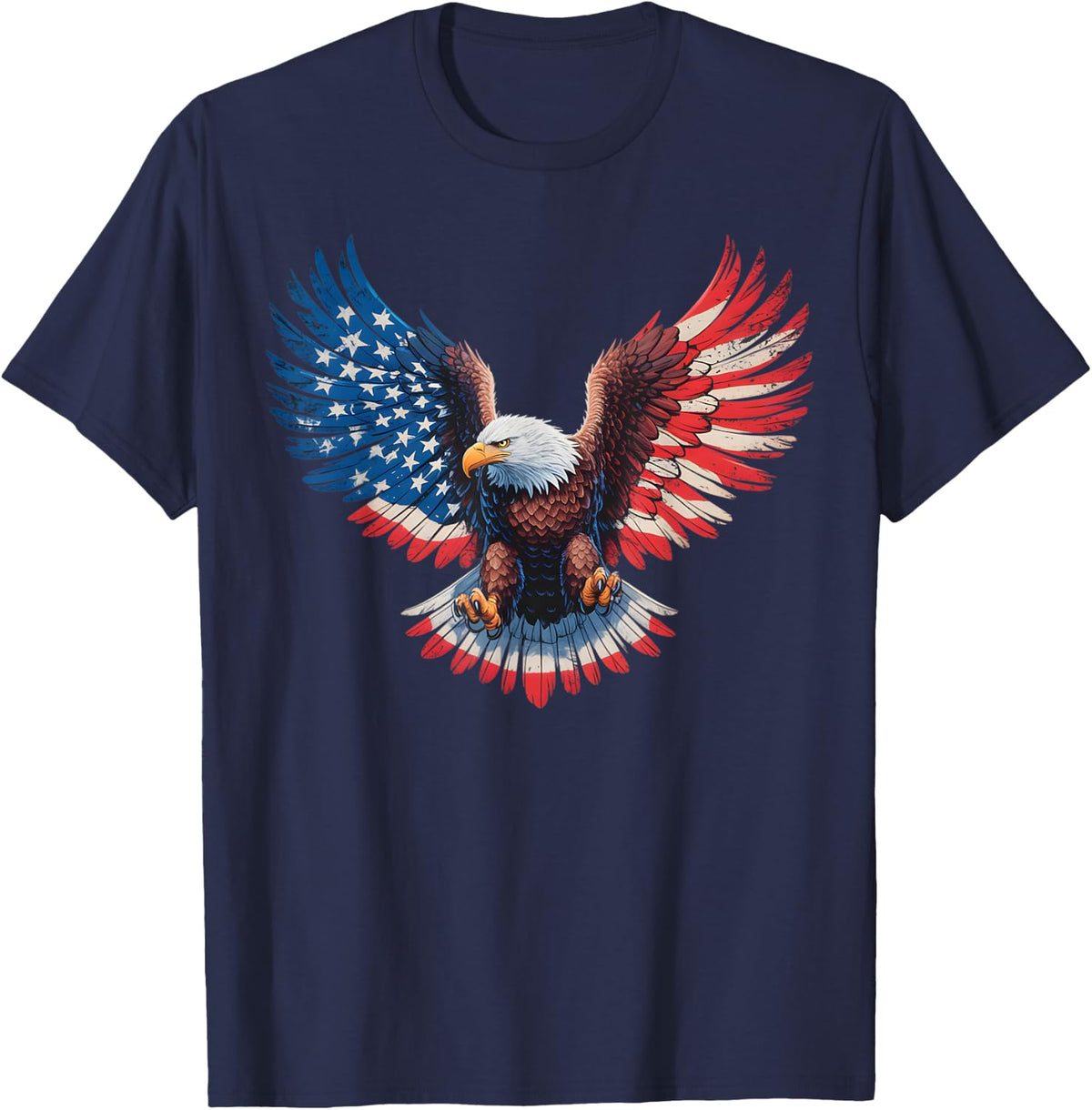 American Flag Bald Eagle Patriotic Pride 4th of July USA T-Shirt - Navy Blue