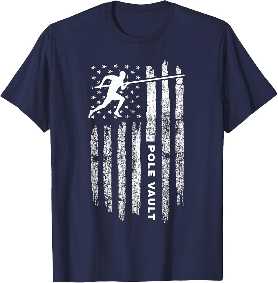American Flag Pole Vault Apparel - Vintage Pole Vault T-Shirt - Navy Blue